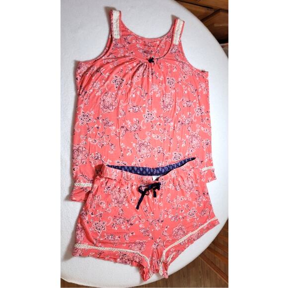 Croft Barrow Womens Sleep Set L Sleeveless Top Pajama Shorts Lounge Floral Fairy - Picture 2 of 12